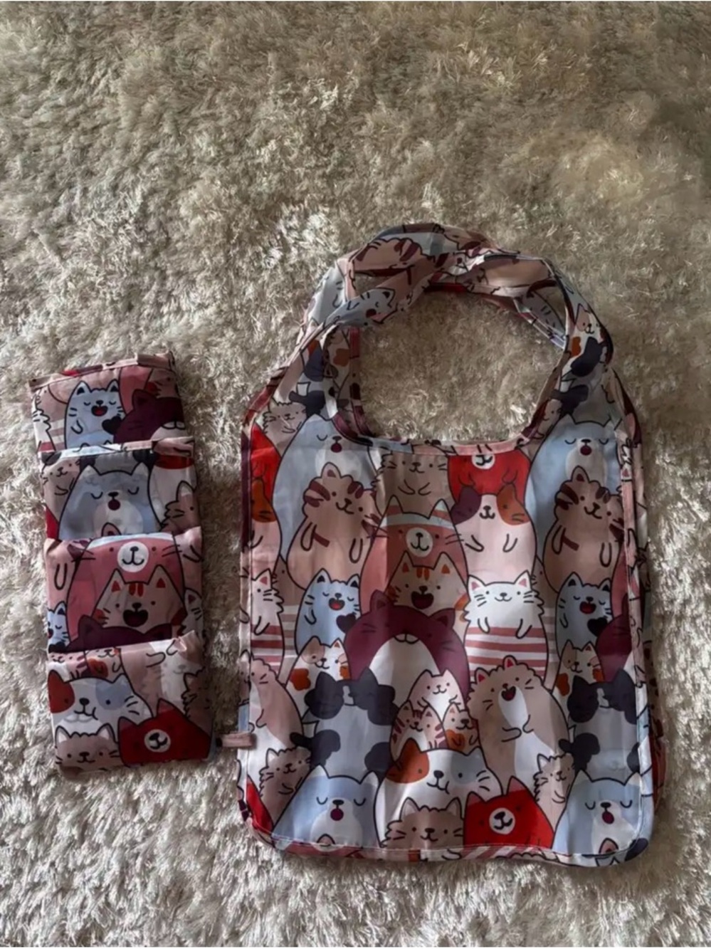 Multi-Color Cat Print Foldable Tote Bag